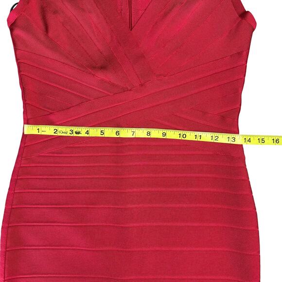 New HERVE LEGER The Sophie Bodycon Dress in Lipstick Red Medium - Picture 9 of 13